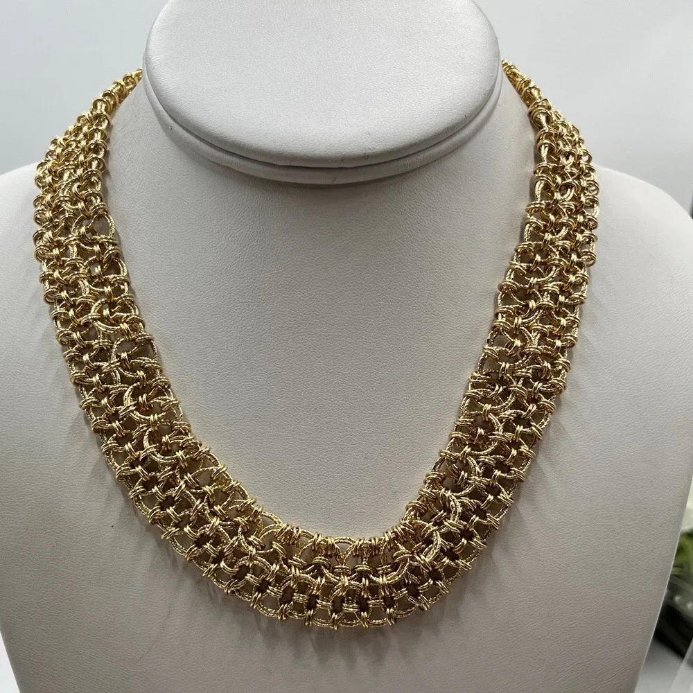 OT 925 Turkey Vintage Technibond Gold Vermeil Woven Mesh Statement Necklace 18
